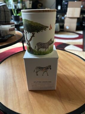 Uplifting Grassland Zebra Candle with Wooden Lid